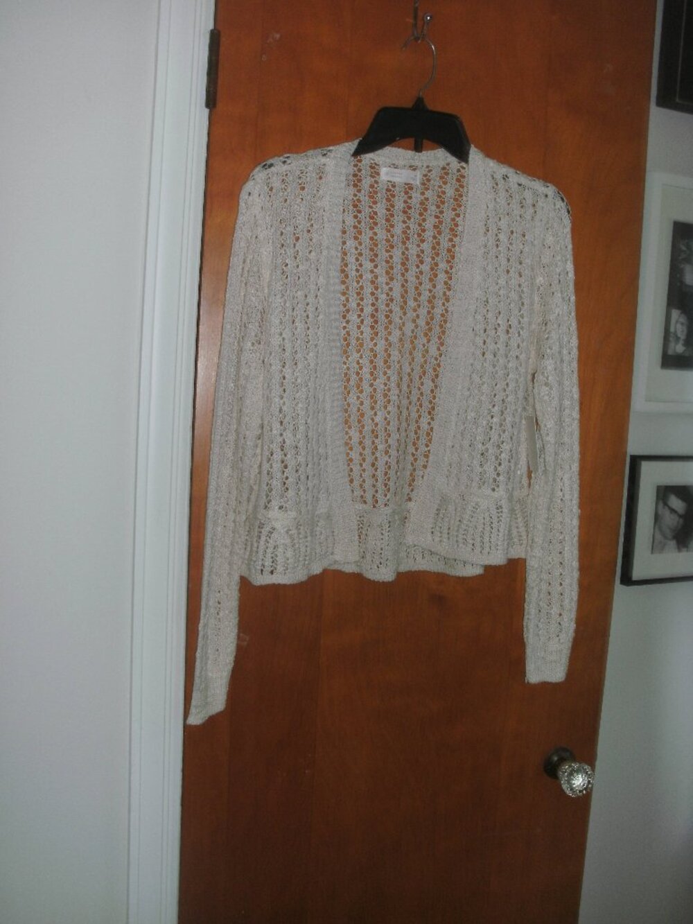 NWT LC Lauren Conrad Ivory Cream Open Knit Peplum Cardigan Sweater Long Sleeve M